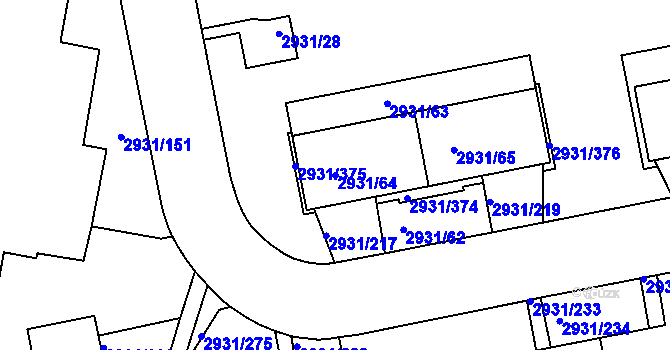 Parcela st. 2931/64 v KÚ Žižkov, Katastrální mapa