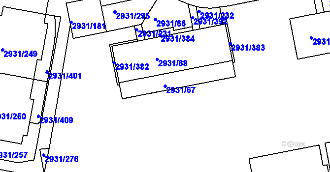Parcela st. 2931/67 v KÚ Žižkov, Katastrální mapa