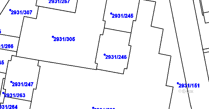 Parcela st. 2931/246 v KÚ Žižkov, Katastrální mapa