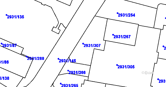 Parcela st. 2931/307 v KÚ Žižkov, Katastrální mapa