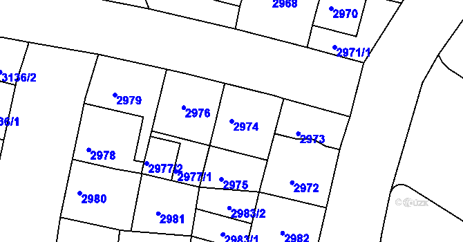 Parcela st. 2974 v KÚ Žižkov, Katastrální mapa