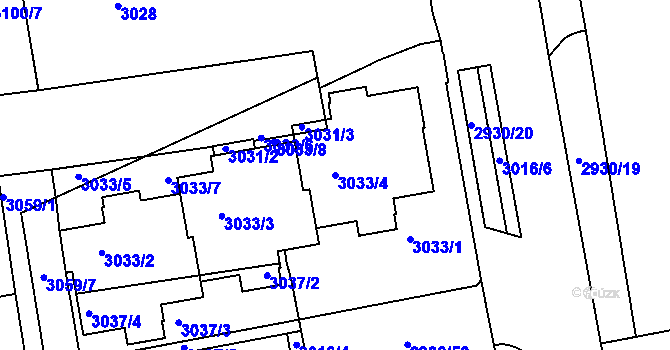 Parcela st. 3033/4 v KÚ Žižkov, Katastrální mapa