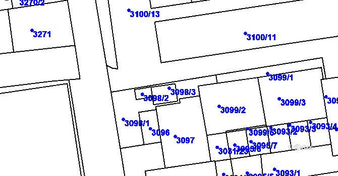Parcela st. 3098/3 v KÚ Žižkov, Katastrální mapa