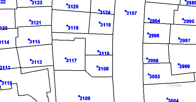 Parcela st. 3116 v KÚ Žižkov, Katastrální mapa