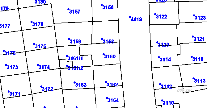 Parcela st. 3160 v KÚ Žižkov, Katastrální mapa