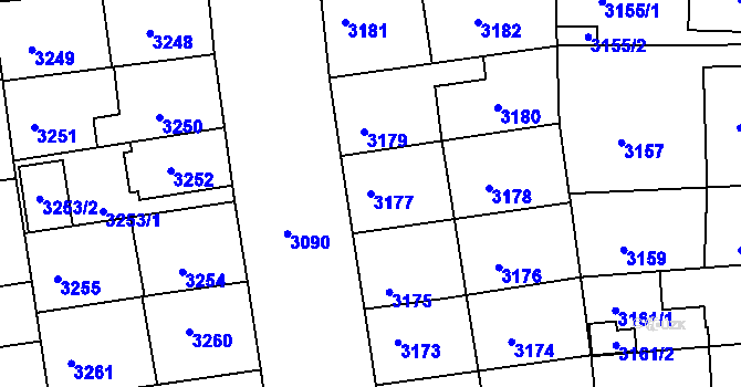Parcela st. 3177 v KÚ Žižkov, Katastrální mapa