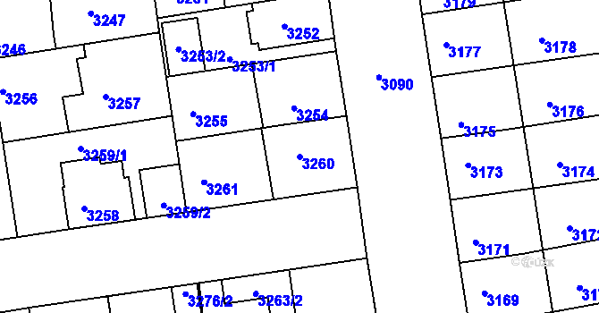 Parcela st. 3260 v KÚ Žižkov, Katastrální mapa