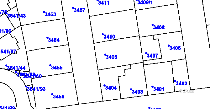 Parcela st. 3405 v KÚ Žižkov, Katastrální mapa