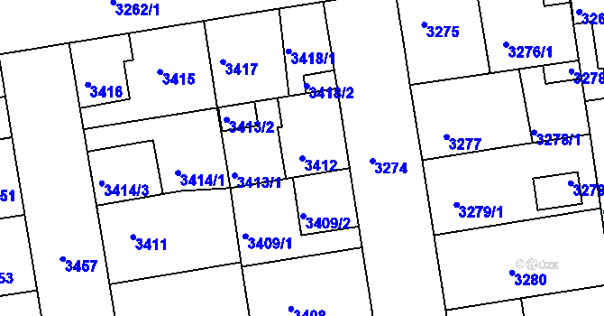 Parcela st. 3412 v KÚ Žižkov, Katastrální mapa
