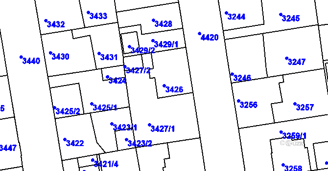 Parcela st. 3426 v KÚ Žižkov, Katastrální mapa