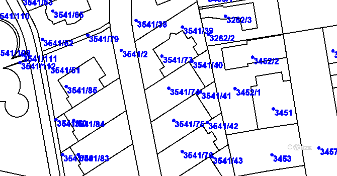 Parcela st. 3541/74 v KÚ Žižkov, Katastrální mapa