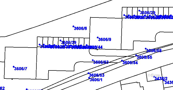 Parcela st. 3606/44 v KÚ Žižkov, Katastrální mapa