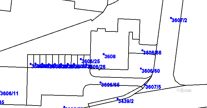 Parcela st. 3608 v KÚ Žižkov, Katastrální mapa