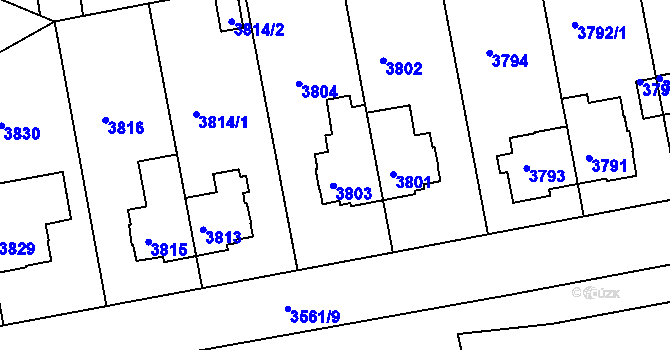 Parcela st. 3803 v KÚ Žižkov, Katastrální mapa