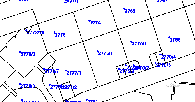 Parcela st. 2775/1 v KÚ Žižkov, Katastrální mapa