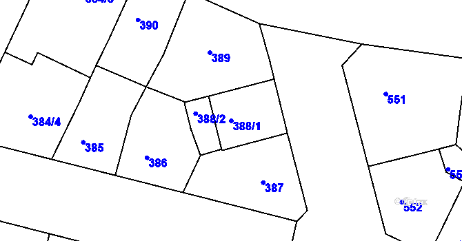 Parcela st. 388/1 v KÚ Žižkov, Katastrální mapa