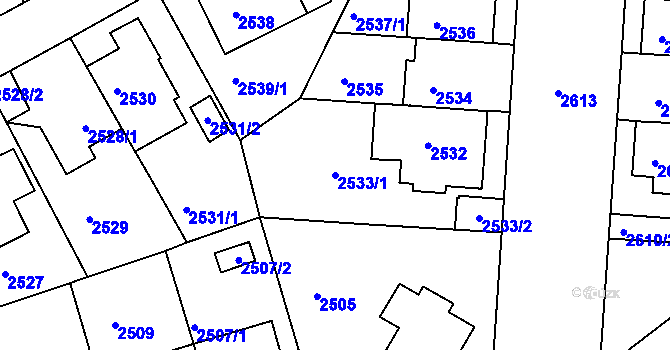Parcela st. 2533/1 v KÚ Žižkov, Katastrální mapa