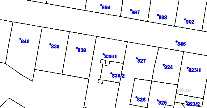 Parcela st. 836/1 v KÚ Žižkov, Katastrální mapa