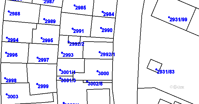 Parcela st. 2992/1 v KÚ Žižkov, Katastrální mapa