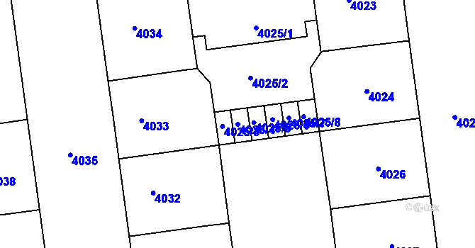 Parcela st. 4025/4 v KÚ Žižkov, Katastrální mapa