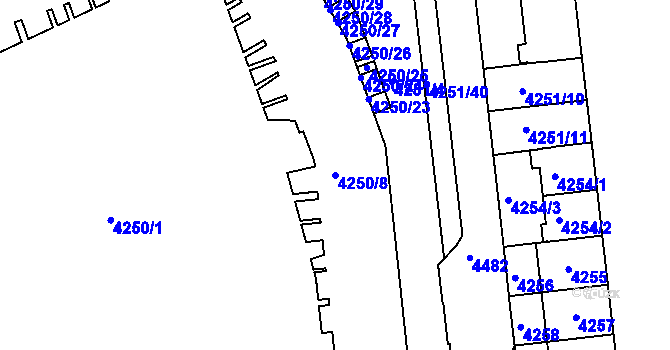 Parcela st. 4250/8 v KÚ Žižkov, Katastrální mapa