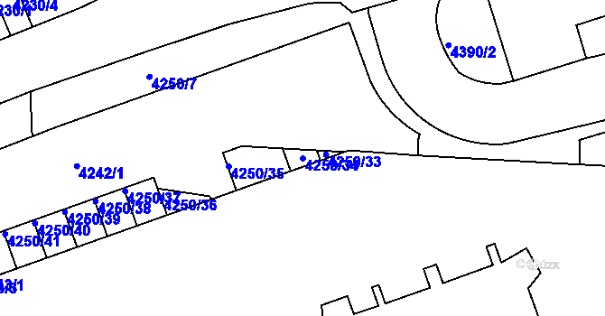 Parcela st. 4250/34 v KÚ Žižkov, Katastrální mapa