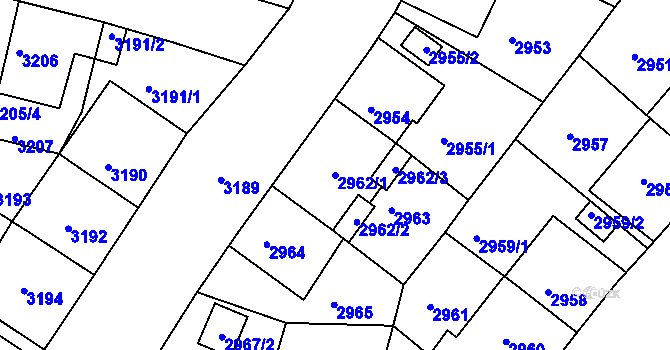 Parcela st. 2962/1 v KÚ Žižkov, Katastrální mapa