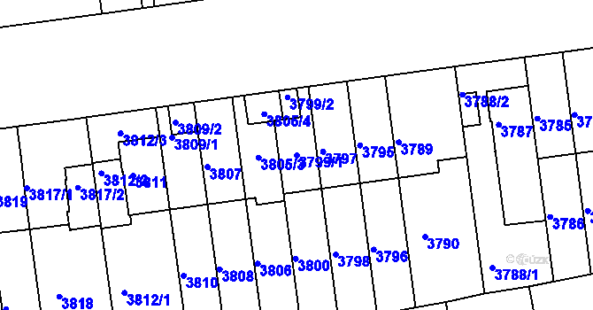 Parcela st. 3799/1 v KÚ Žižkov, Katastrální mapa