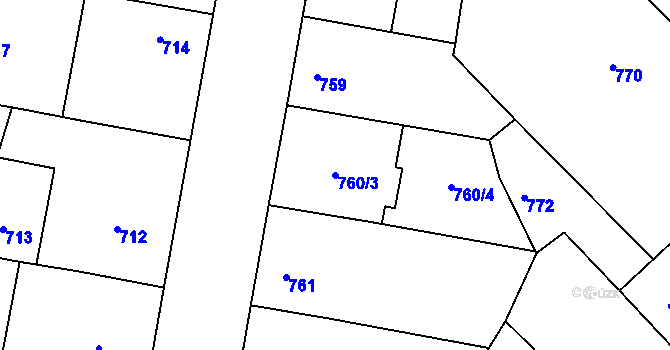Parcela st. 760/3 v KÚ Žižkov, Katastrální mapa