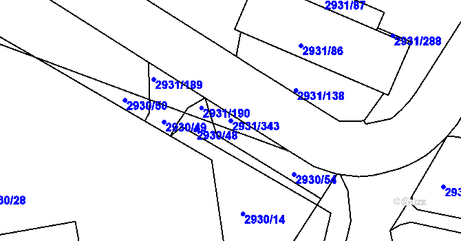 Parcela st. 2931/343 v KÚ Žižkov, Katastrální mapa