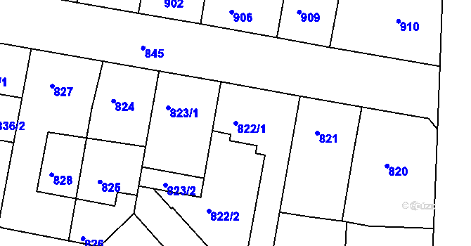 Parcela st. 822/1 v KÚ Žižkov, Katastrální mapa