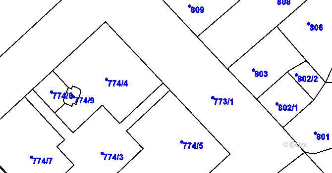 Parcela st. 773/3 v KÚ Žižkov, Katastrální mapa
