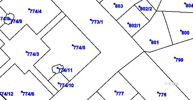 Parcela st. 773/4 v KÚ Žižkov, Katastrální mapa