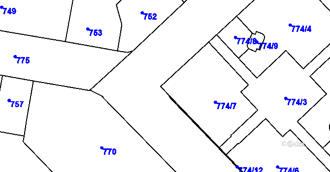Parcela st. 773/6 v KÚ Žižkov, Katastrální mapa