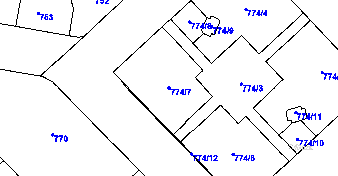 Parcela st. 774/7 v KÚ Žižkov, Katastrální mapa