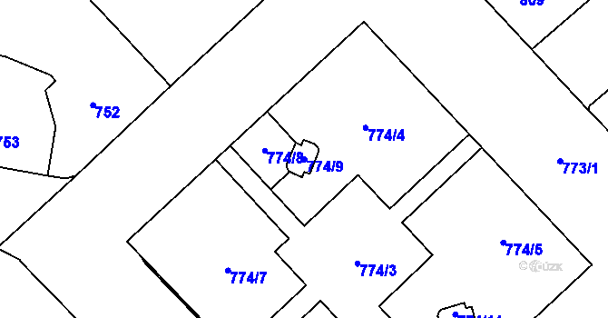 Parcela st. 774/9 v KÚ Žižkov, Katastrální mapa