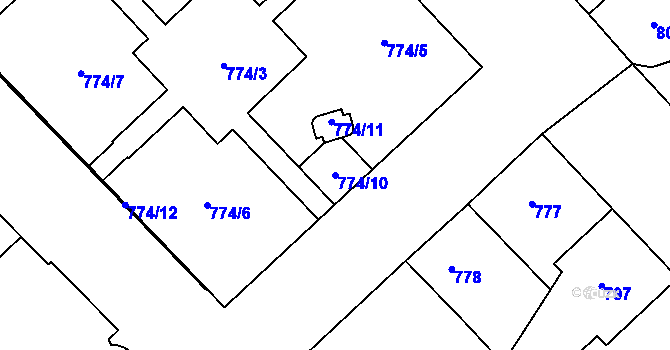 Parcela st. 774/10 v KÚ Žižkov, Katastrální mapa