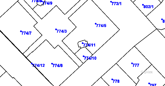 Parcela st. 774/11 v KÚ Žižkov, Katastrální mapa