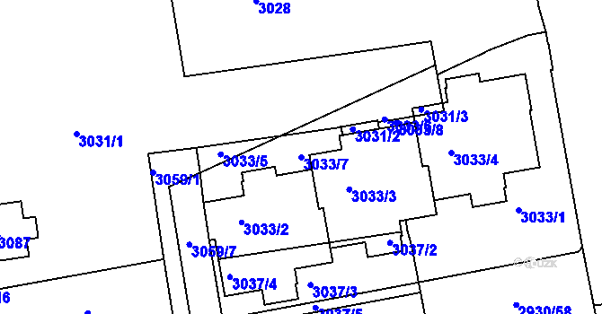 Parcela st. 3033/7 v KÚ Žižkov, Katastrální mapa