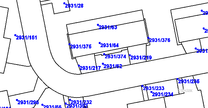 Parcela st. 2931/374 v KÚ Žižkov, Katastrální mapa