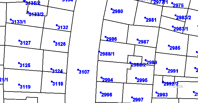 Parcela st. 2988/1 v KÚ Žižkov, Katastrální mapa