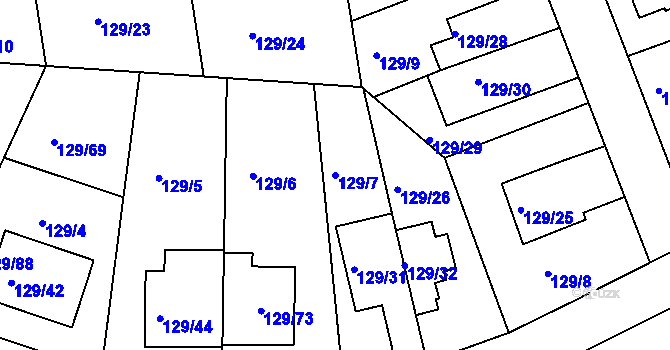 Parcela st. 129/7 v KÚ Krč, Katastrální mapa