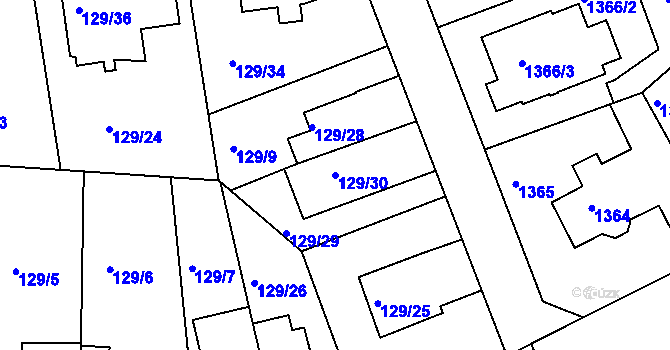 Parcela st. 129/30 v KÚ Krč, Katastrální mapa