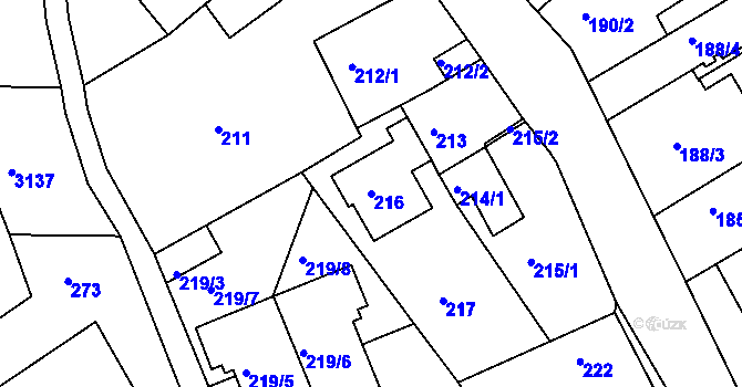 Parcela st. 216 v KÚ Krč, Katastrální mapa