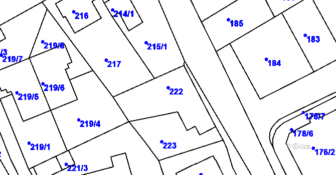 Parcela st. 222 v KÚ Krč, Katastrální mapa