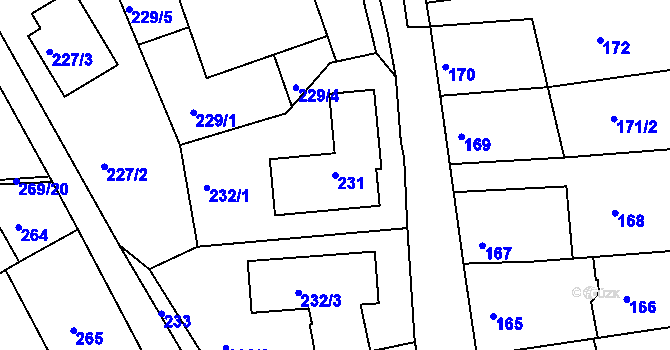 Parcela st. 231 v KÚ Krč, Katastrální mapa