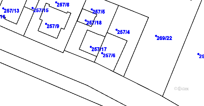 Parcela st. 257/6 v KÚ Krč, Katastrální mapa
