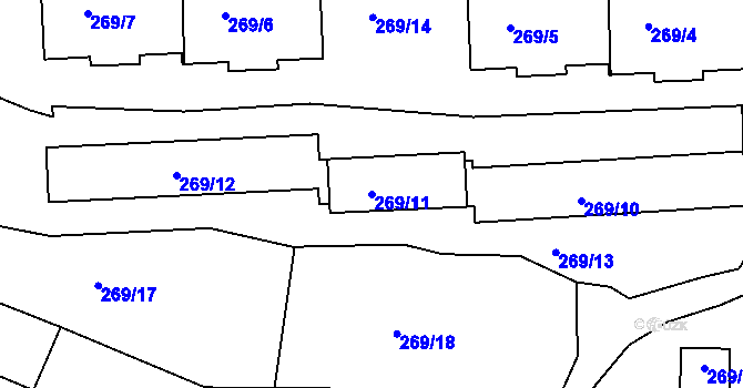 Parcela st. 269/11 v KÚ Krč, Katastrální mapa
