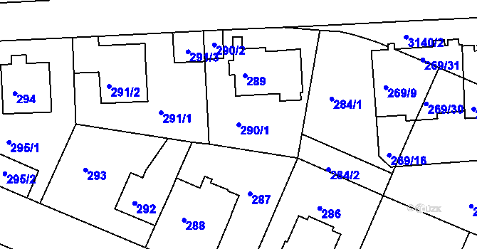 Parcela st. 290/1 v KÚ Krč, Katastrální mapa