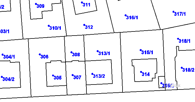 Parcela st. 313/1 v KÚ Krč, Katastrální mapa